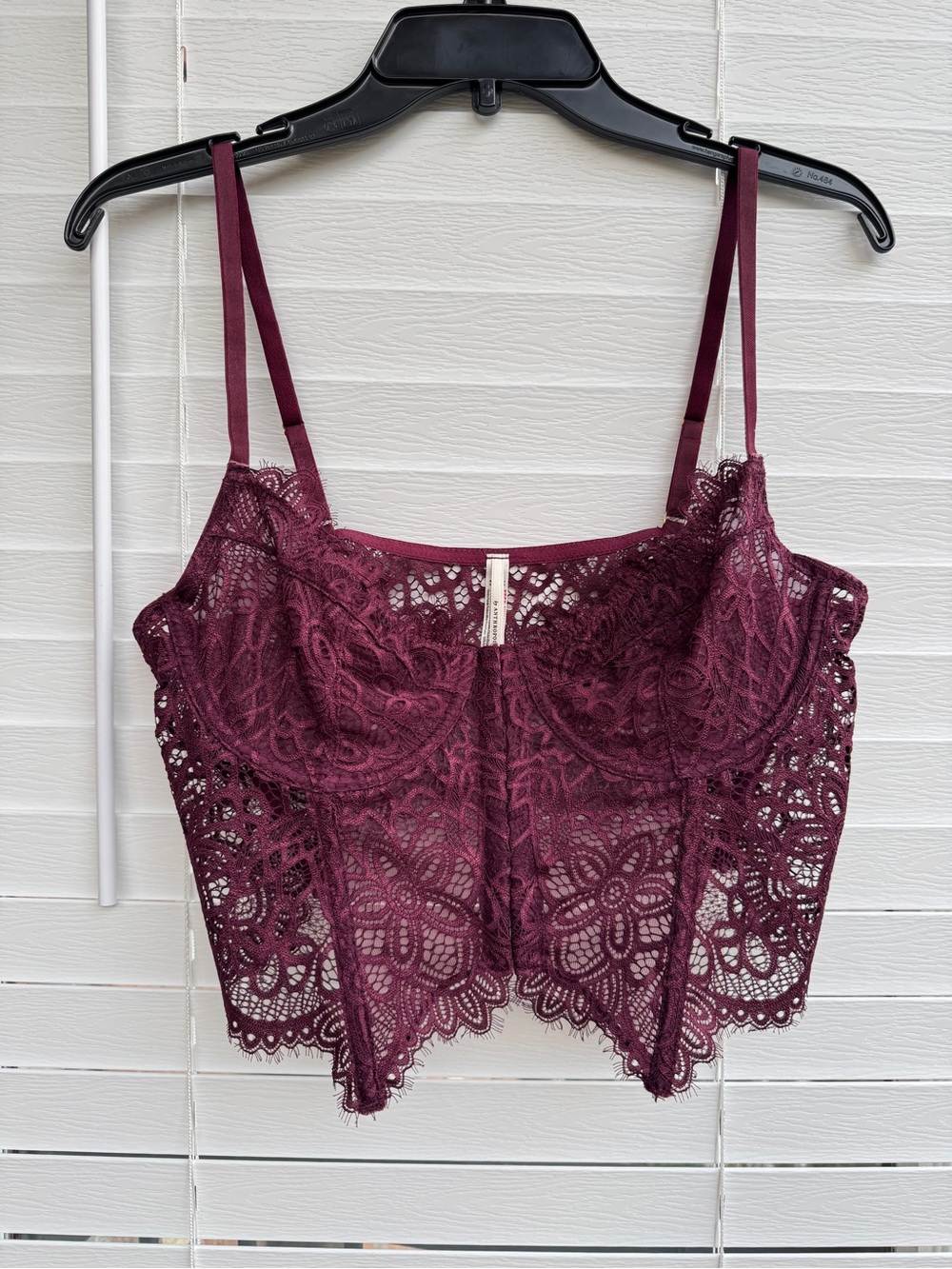 Anthropologie The Giselle Lace Bustier Front Closure Burgundy Lace Bralette L - Picture 2 of 10